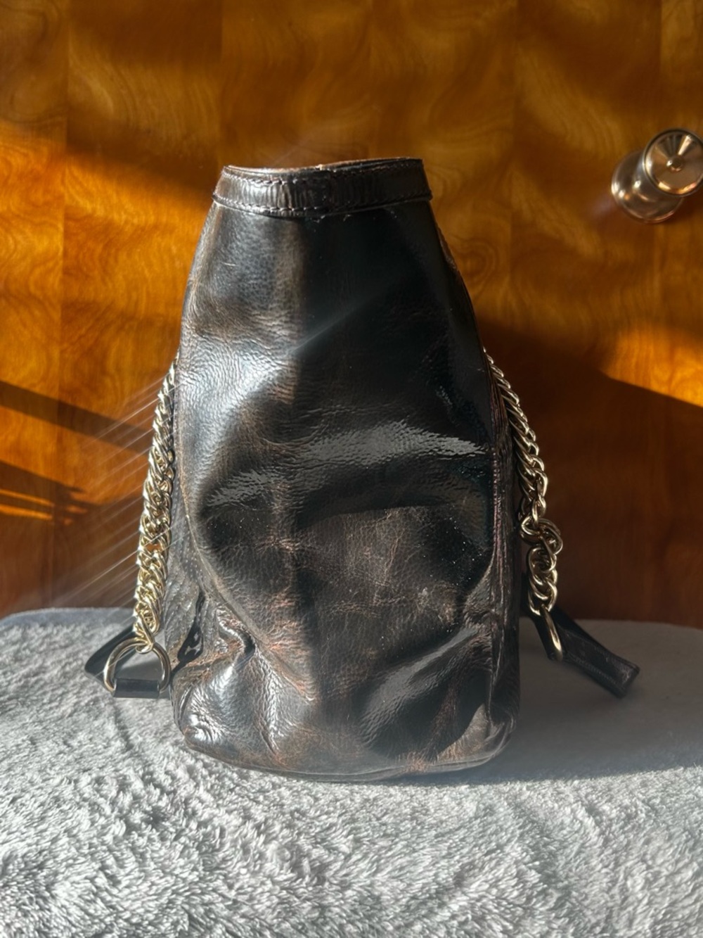 Versace Black Leather Patent Chain-Handle Tote - Picture 4 of 9